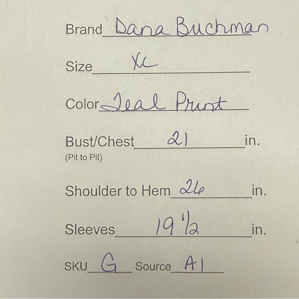 Dana Buchman Teal Abstract Ruched Side Scoop Neck Top XL - Picture 9 of 9